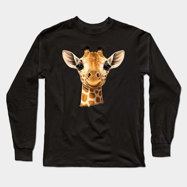 Cute Giraffe Portrait Long Sleeve T-Shirt by UnrealArtDude